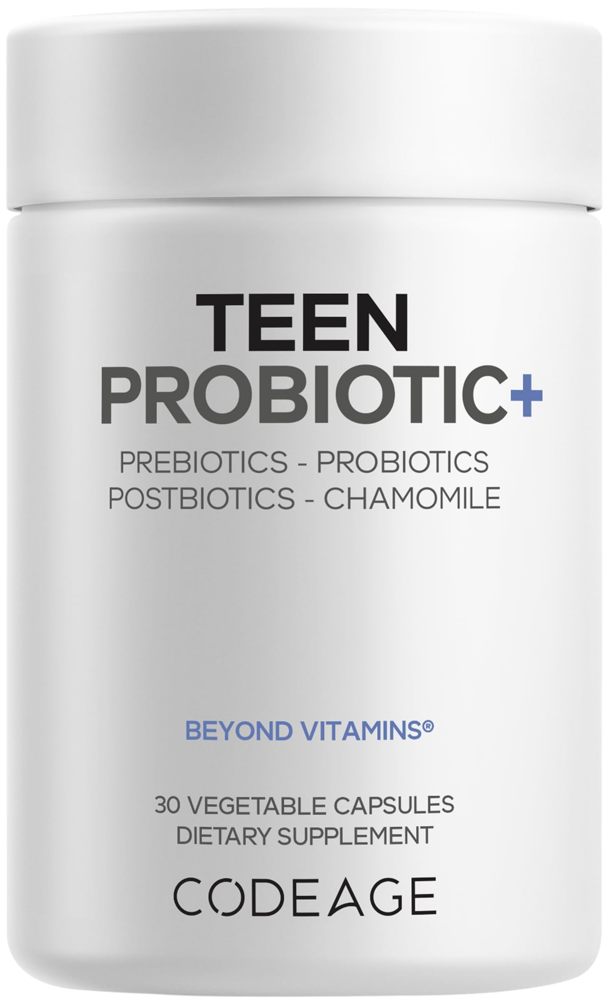 Codeage Teen Probiotic+ Supplement - 25 Billion CFU Probiotic Blend with Prebiotics, Postbiotics & Chamomile - Gut & Digestion Support for Teens and Teenagers 12 & Up - Non-GMO- 30 Capsules Codeage uk supplements