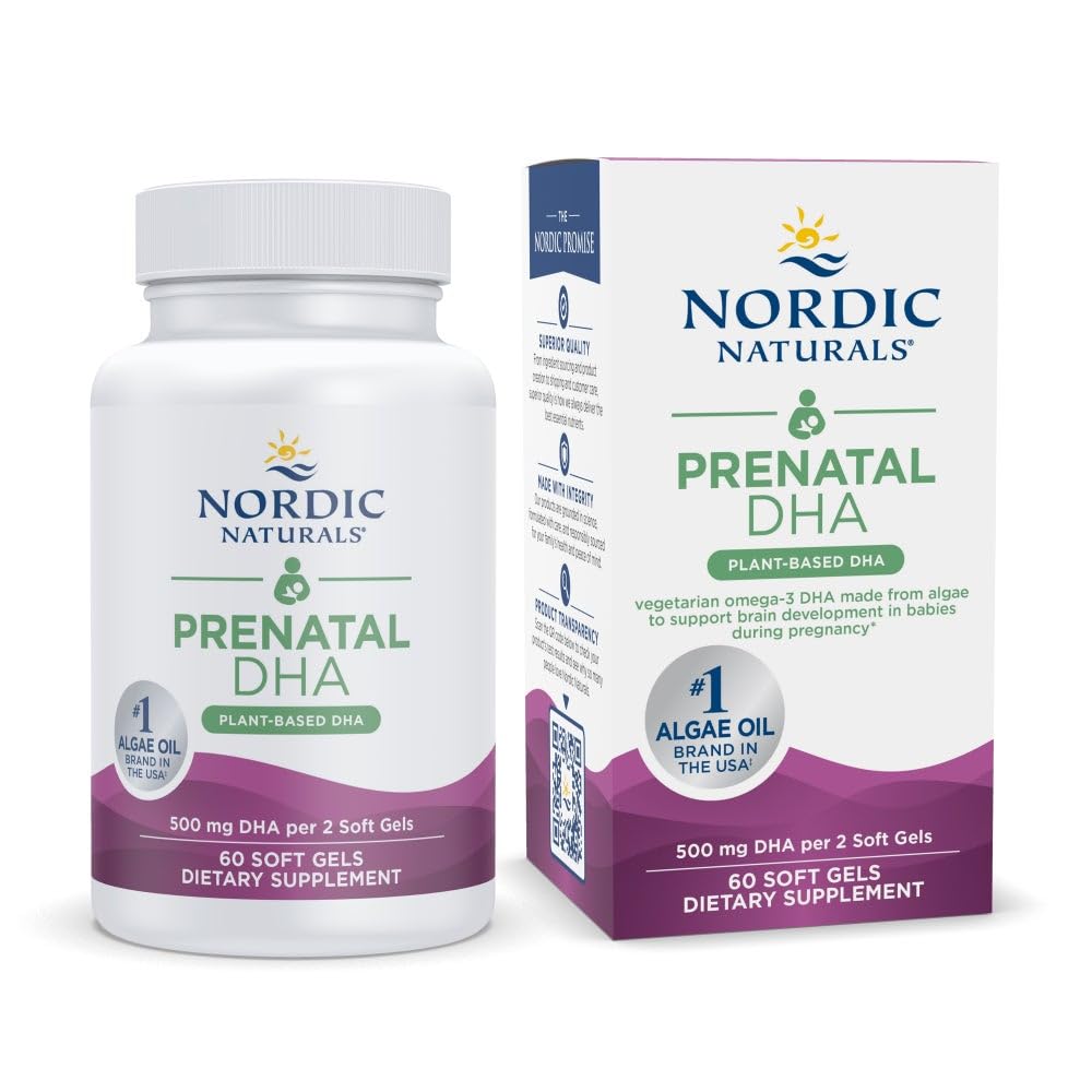 Nordic Naturals Vegan Prenatal DHA, Unflavored - 60 Soft Gels - 500 mg Plant-Based DHA - Supports Brain Development in Babies & Healthy Pregnancy - Non-GMO - 30 Servings Nordic Naturals uk supplements
