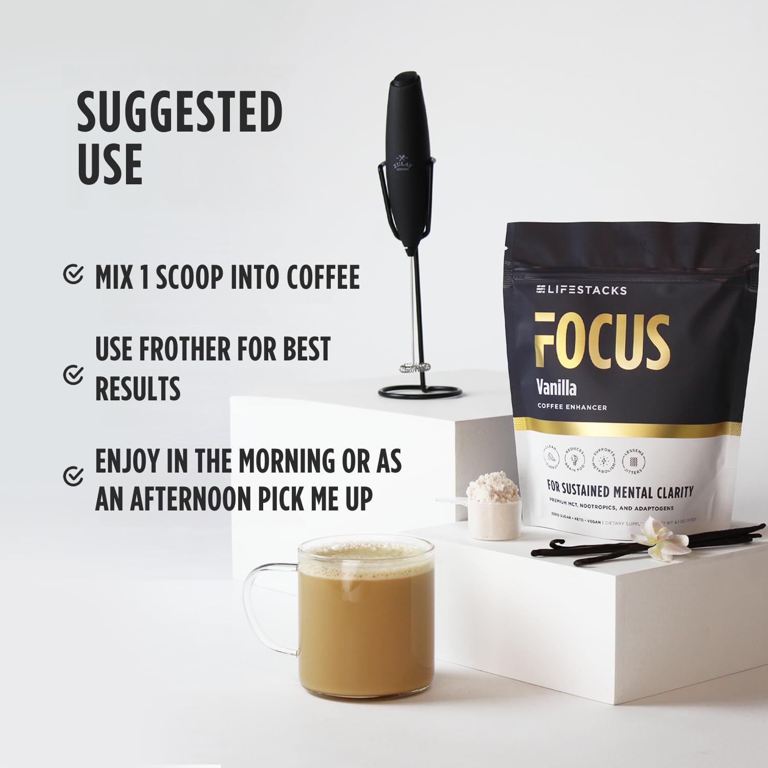 LIFESTACKS Focus Coffee Creamer for Energy & Clarity - MCT Powder + Nootropics + Adaptogens - Boost Productivity Without Jitters or Crash - Keto, Vegan, 0 Sugar - with Taurine, L-Tyrosine, Rhodiola LIFESTACKS uk supplements