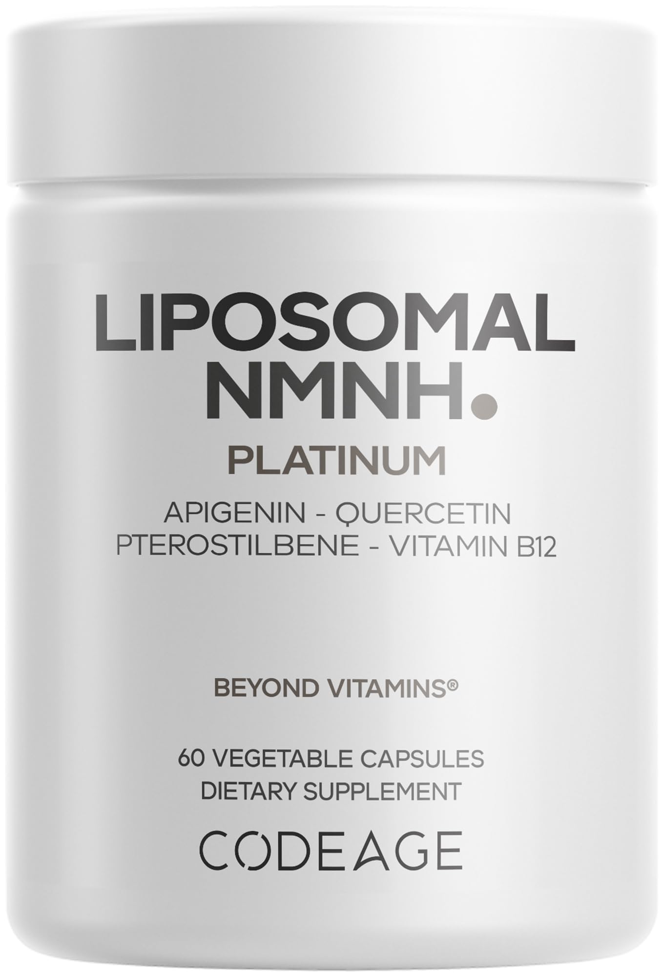Codeage Liposomal NMNH Platinum - 500 mg NMNH Supplement, NAD+ Precursor with Quercetin, Pterostilbene, Apigenin, Active B Vitamins B2 Riboflavin & Vitamin B12 Methylcobalamin - Non-GMO - 60 Capsules Codeage uk supplements