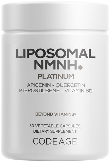 Codeage Liposomal NMNH Platinum - 500 mg NMNH Supplement, NAD+ Precursor with Quercetin, Pterostilbene, Apigenin, Active B Vitamins B2 Riboflavin & Vitamin B12 Methylcobalamin - Non-GMO - 60 Capsules Codeage uk supplements