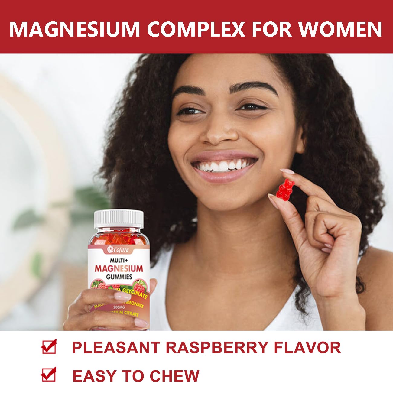 Cofure Triple Magnesium Complex 900 mg, Magnesium Glycinate, Citrate, Malate with Potassium, Calcium, Vitamin B6 for Calm & Sleep - Vegan, Non-GMO, Gluten Free - 120 Raspberry Gummies for Adults Cofure uk supplements