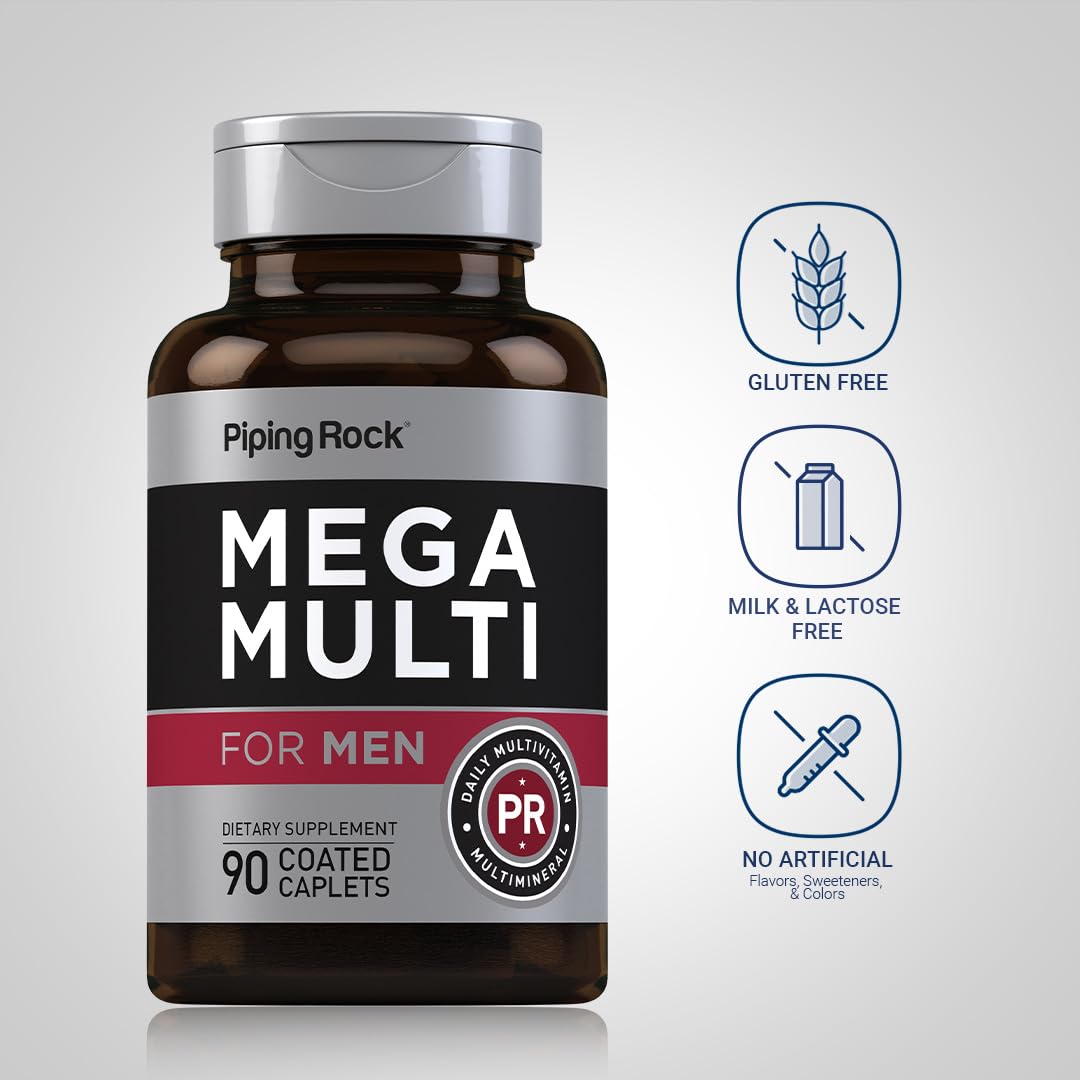 Piping Rock Men's Multivitamin | 90 Caplets | Mega Vitamin and Mineral Complex | Daily Support Supplement | with Vitamin C, D, Magnesium, Zinc | Non-GMO, Gluten Free Piping Rock uk supplements