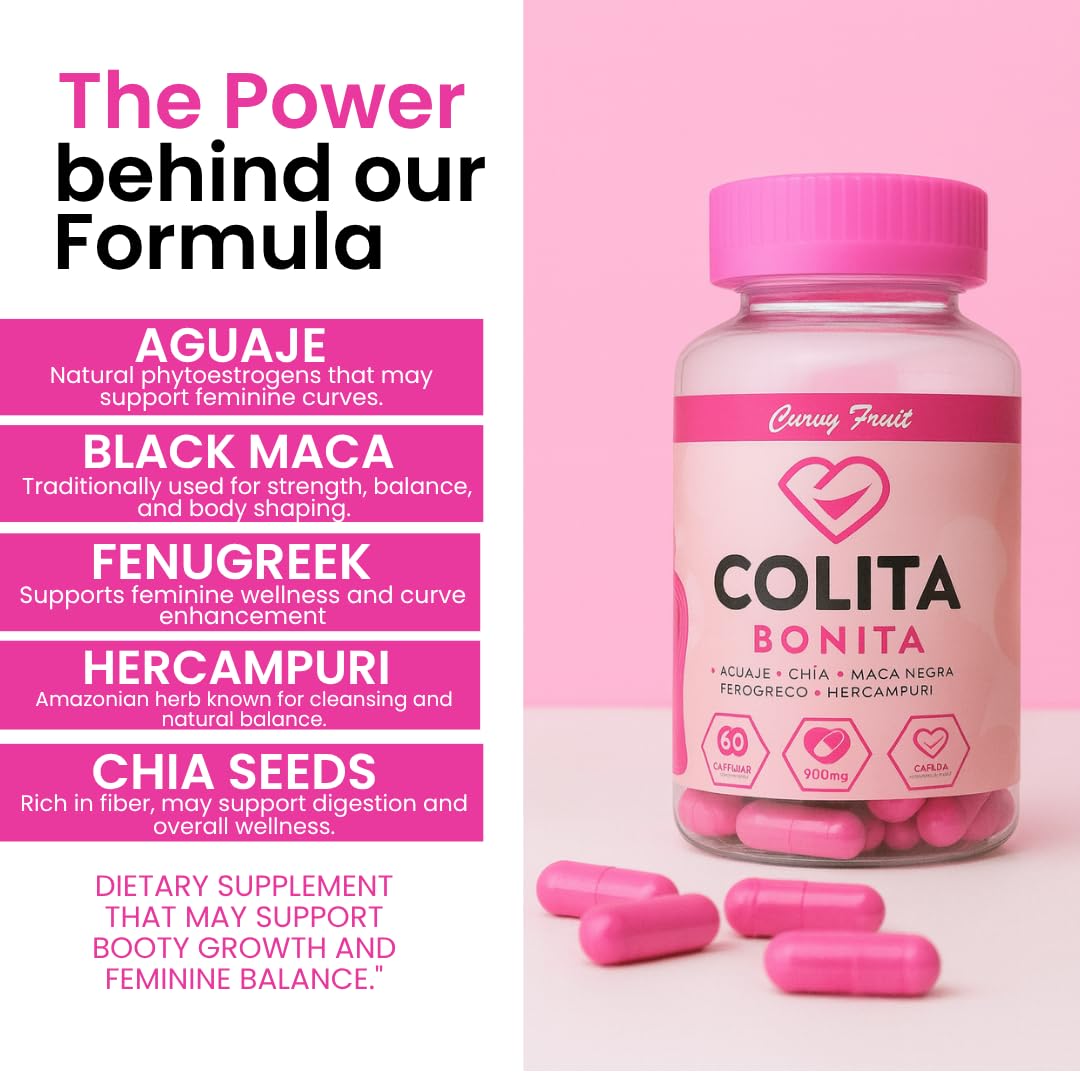 Colita Bonita – Aguaje, Black Maca & Fenugreek Pills – Natural Booty Growth & Hip Shaping Supplement – Supports Curves, Hormonal Balance & Waist Definition – 60 Capsules (30-Day Supply) Curvy Fruit uk supplements