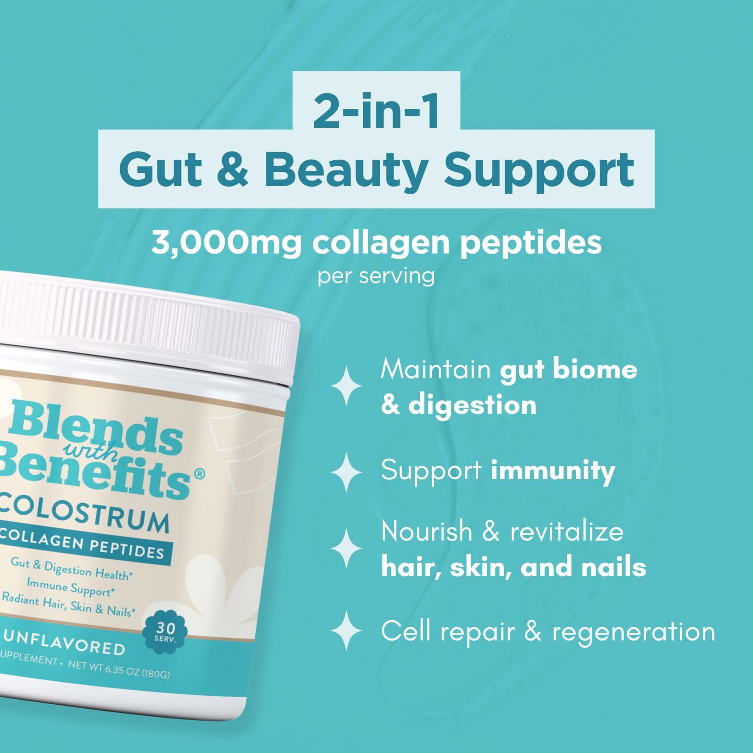 360 Nutrition Blends with Benefits Bovine Colostrum + Collagen Peptides Powder for Gut Health, Hair & Skin Beauty, Immune Support | Grass-Fed, No Added Sugar, Unflavored 6 oz 360 Nutrition uk supplements