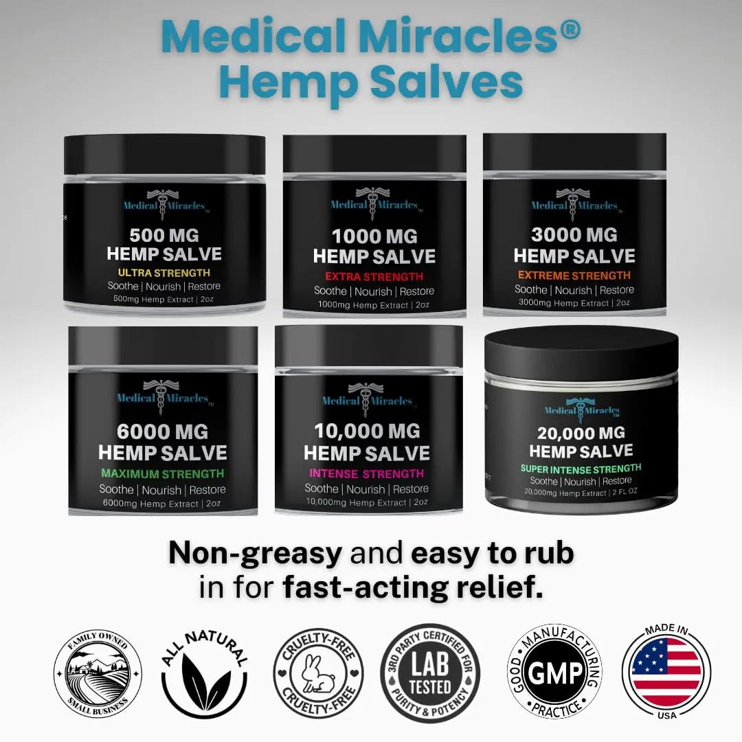 Medical Miracles Hemp 500 Mg Ultra Strength Healing Salve Ideal for Hips, Joints, Neck, Back, Elbows, Fingers, Hands, and Knees Medical Miracles uk supplements