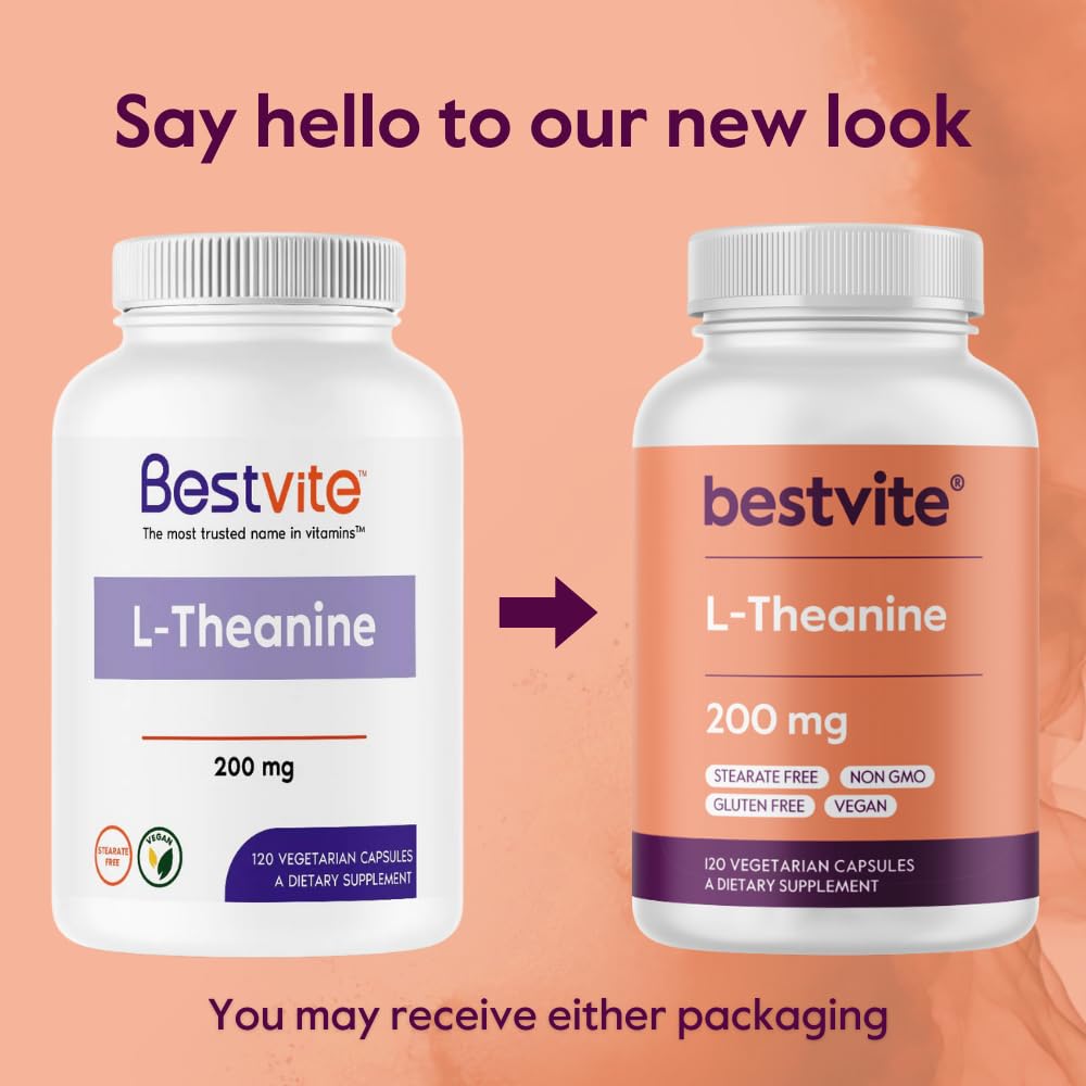 BESTVITE L-Theanine 200mg (120 Vegetarian Capsules) - No Stearates - Vegan - Non GMO - Gluten Free BESTVITE uk supplements