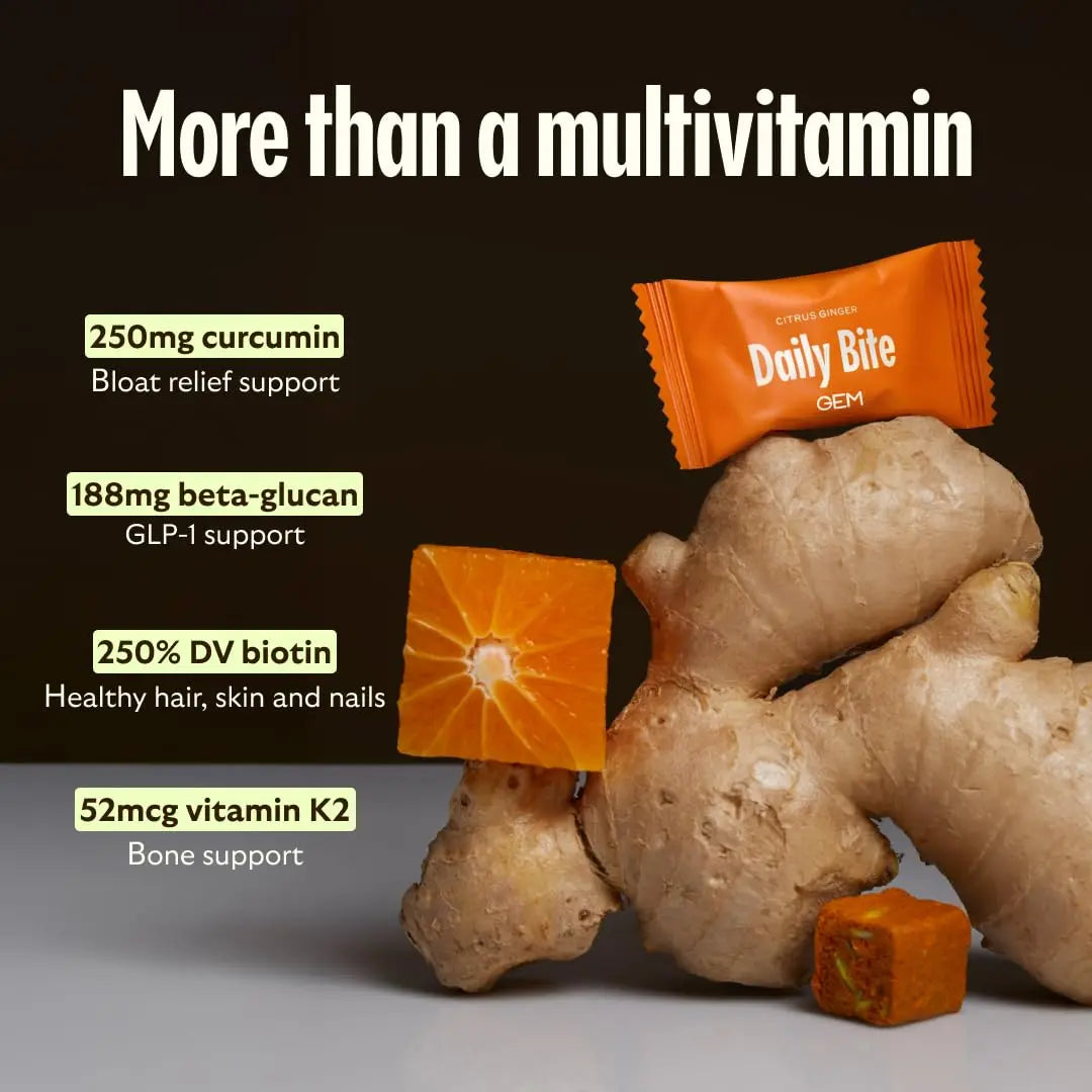 GEM Daily Bite for Women & Men, with 20+ Vitamins, Minerals & Superfoods Like Zinc, Vitamin D, B-Complex, K, Turmeric, Fiber & Prebiotics GEM uk supplements