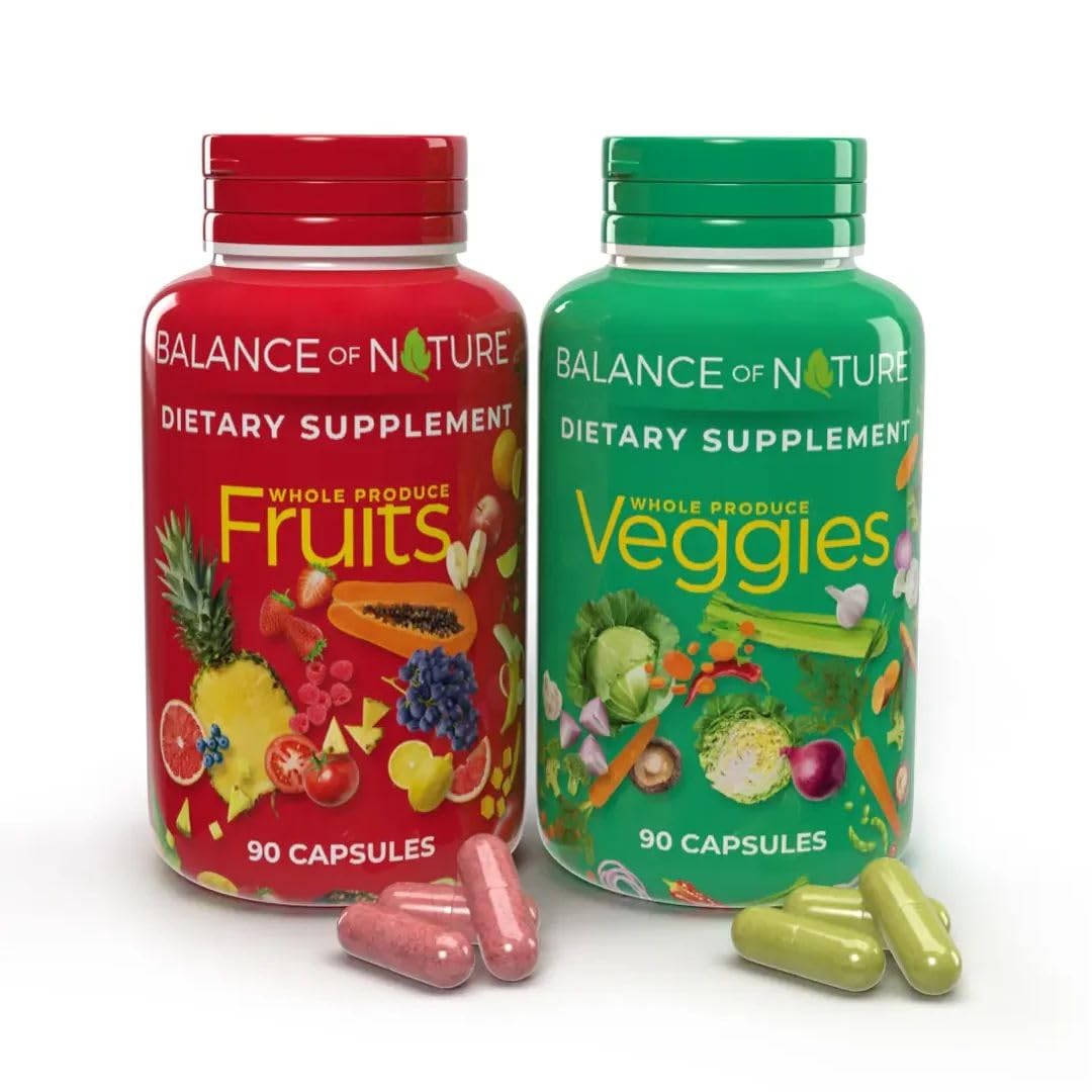 Balance of Nature Fruits & Veggies Supplements - Whole Fruit and Vegetable Ingredients for Women, Men, and Kids - 90 Fruits Capsules, 90 Veggies Capsules - 1 Set Balance of Nature uk supplements