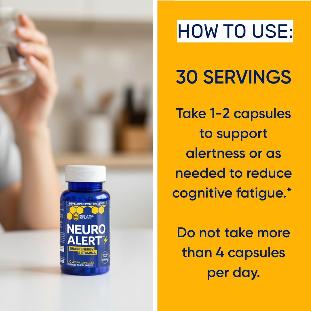 NATURAL STACKS NeuroAlert - 200mg Paraxanthine Energy Supplement - Caffeine Free Focus w/ 500mg L-Tyrosine & 100mg L-Theanine - 10mg NADH for Cellular Energy Support - 60 Paraxanthine Capsules NATURAL STACKS uk supplements