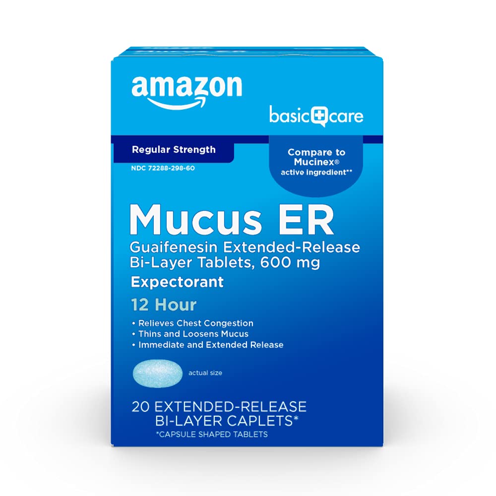 Amazon Basic Care Guaifenesin Extended-Release Tablets, 600 mg, 12 Hour Expectorant for Chest Congestion and Mucus Relief, 20 Count Amazon Basic Care uk supplements