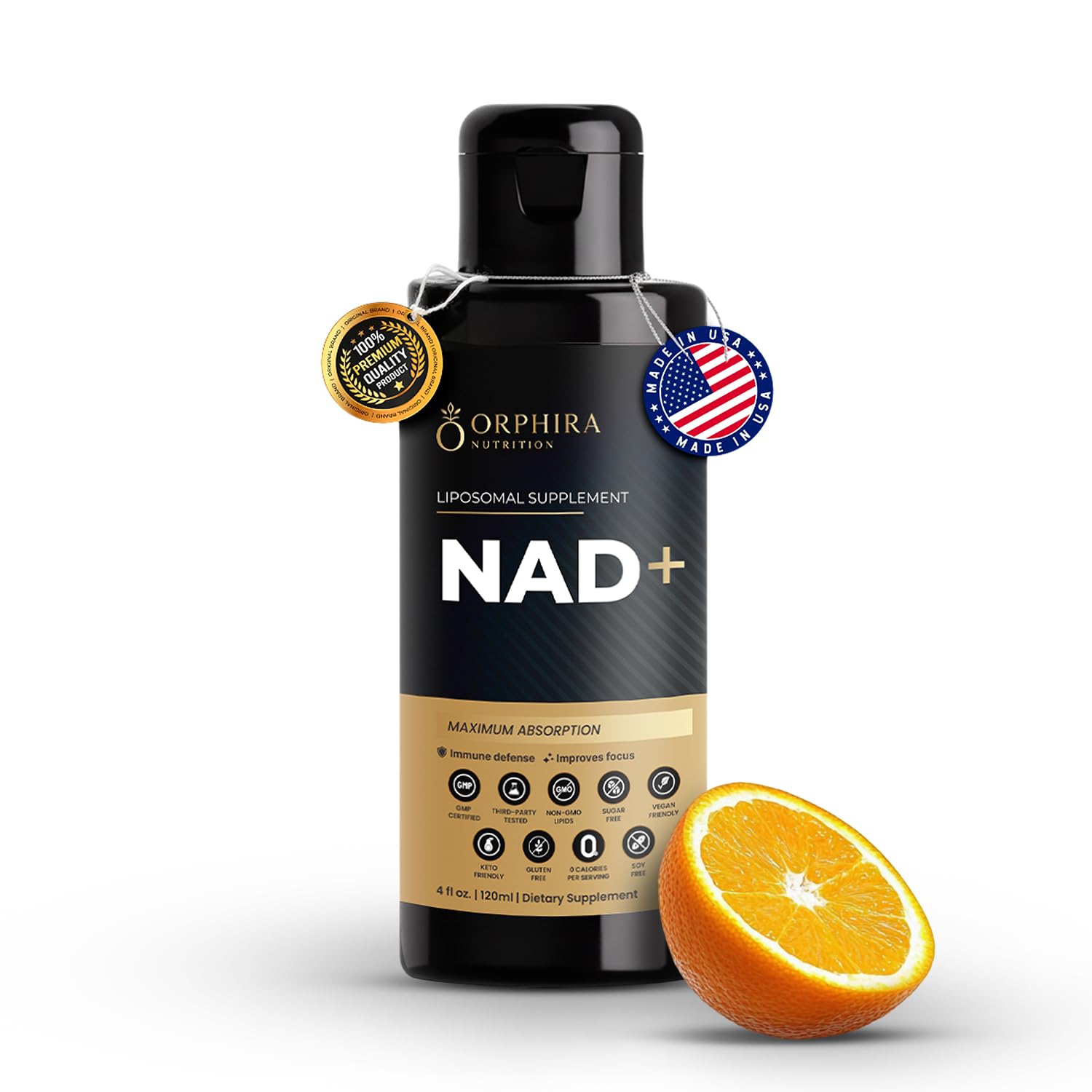 Orphira Liquid Liposomal NAD+ Supplement - 10x Better Absorption for Cellular Energy, Mental Clarity, Healthy Aging & Vitality Support - Enhanced NAD Plus, Vegan, Non-GMO - 30 Servings (4 fl oz) Orphira Nutrition uk supplements