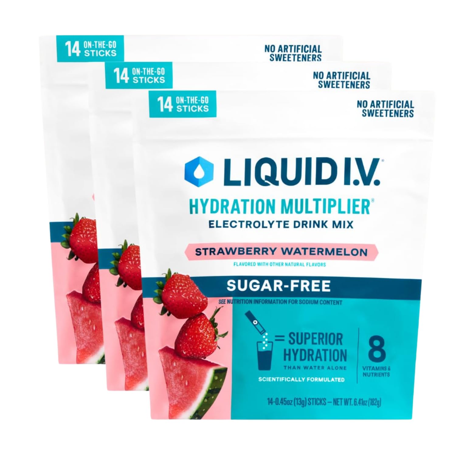 Liquid I.V.® Hydration Multiplier Sugar Free – Strawberry Watermelon | Electrolyte Powder Drink Mix | 3 Pack (42 Servings) Liquid I.V. uk supplements