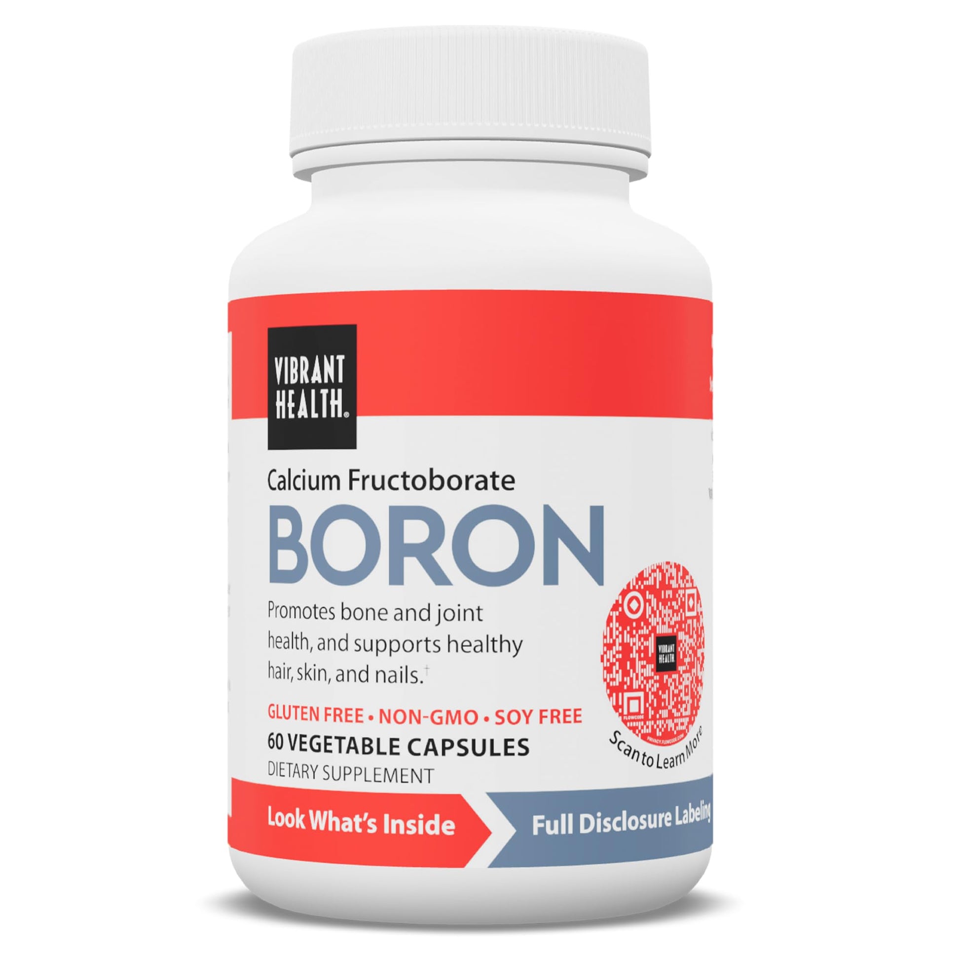 Vibrant Health - Super Natural Boron, Support for Healthy Joints, Hormone Levels, and Connective Tissue with Calcium Fructoborate and Broccoli Powder, Gluten Free, Vegetarian, Non-GMO, 60 Count Vibrant Health uk supplements