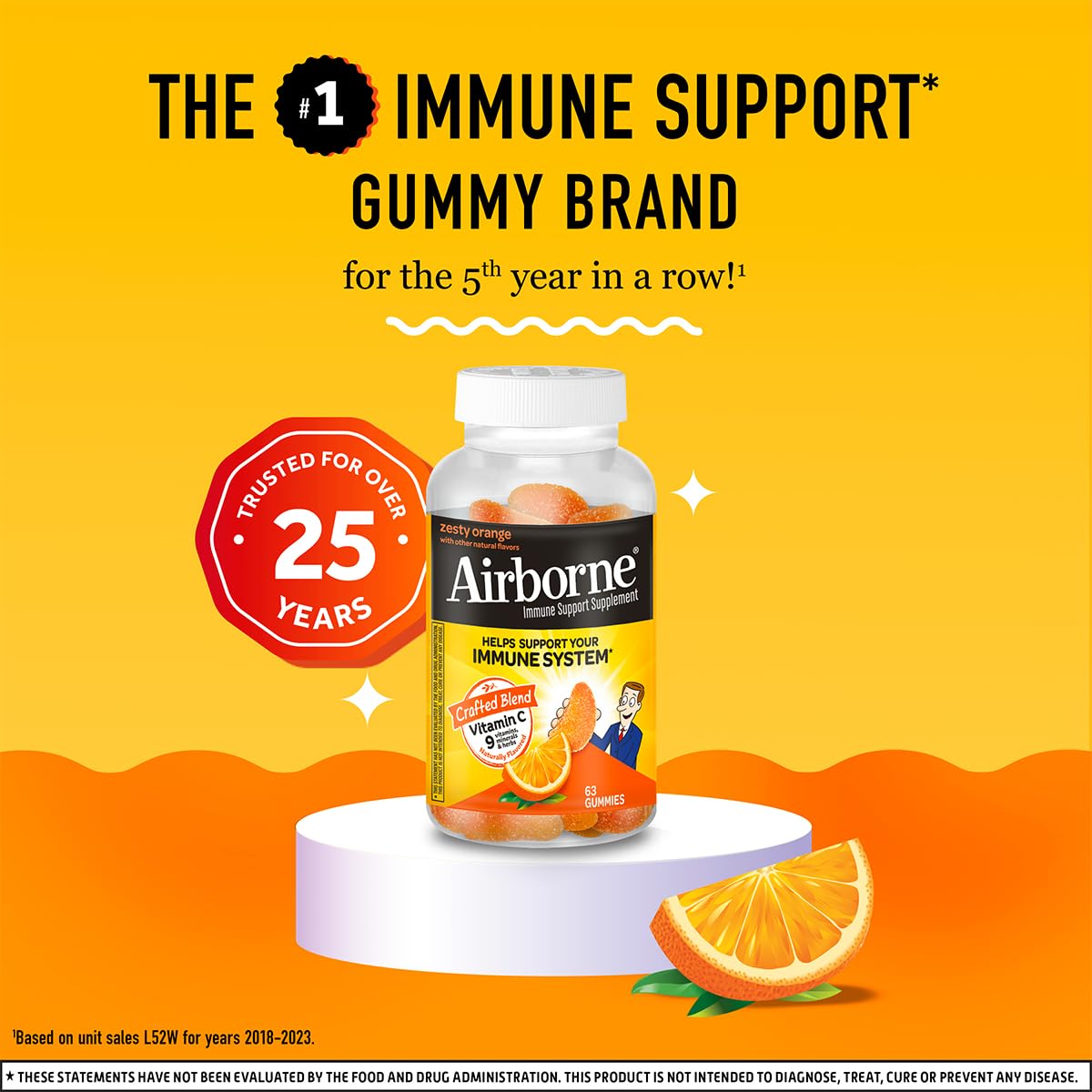 Airborne 750mg Vitamin C Immune Support Supplement Gummies for Adults, Zesty Orange Flavor, Gluten Free Crafted Blend with Powerful Antioxidants Vitamins A C & E, 63 Gummies (3 Pack) Airborne uk supplements