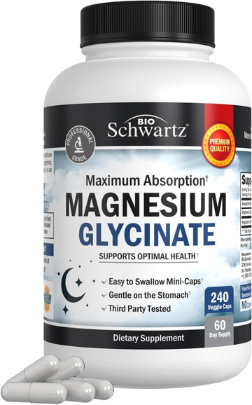 BioSchwartz Magnesium Glycinate 500mg Capsules (240 Mini Caps) Maximum Absorption Magnesium Supplement for Healthy Nerves Muscles Heart Mood and Sleep Support (Vegan, Gluten-Free, Non-GMO) BioSchwartz uk supplements