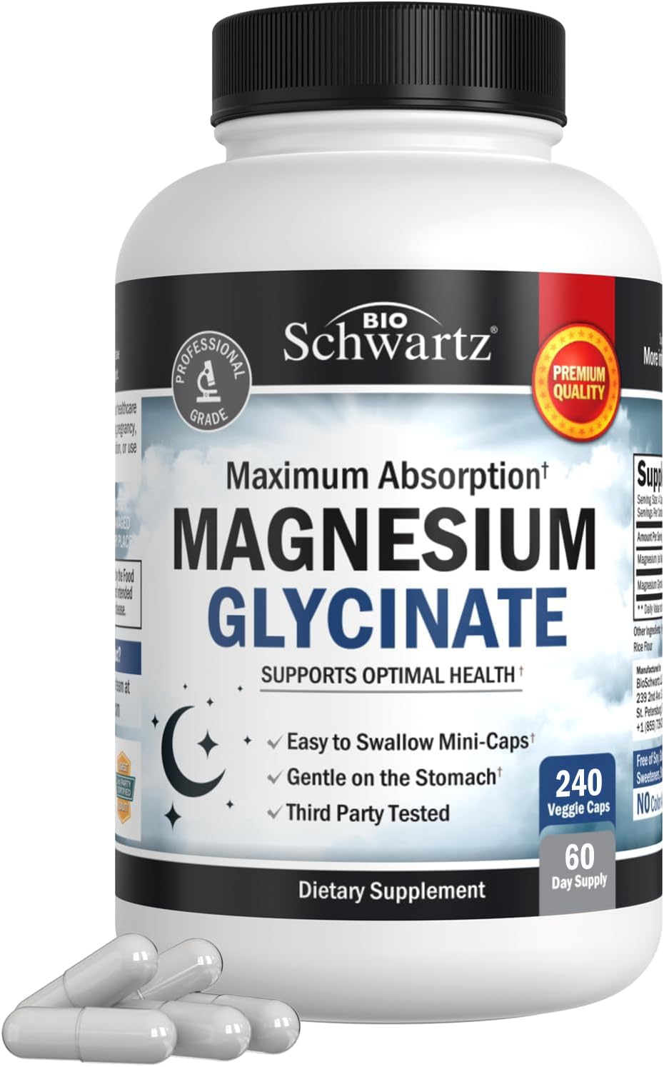 BioSchwartz Magnesium Glycinate 500mg Capsules (240 Mini Caps) Maximum Absorption Magnesium Supplement for Healthy Nerves Muscles Heart Mood and Sleep Support (Vegan, Gluten-Free, Non-GMO) BioSchwartz uk supplements