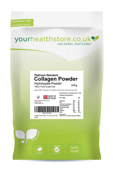 Collagen Powder 300g, 100% Pure Unflavoured, Grass Fed, Platinum Standard, Bovine yourhealthstore uk supplements