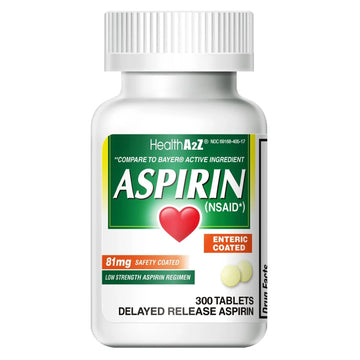 HealthA2Z® Aspirin 81 mg | Low Strength | Enteric Coated | Pain Relief | Reduces Minor Aches Muscle Pain & Cramps | Fever Reducer | Reduces Headache (300 Counts) HealthA2Z uk supplements