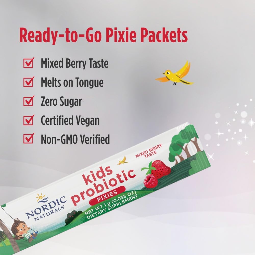 Nordic Naturals Kids Probiotic Quick Melt Powder, Mixed Berry - 30 Packets - 3 Billion CFU - Digestive Wellness, Immune Support - Non-GMO, Vegan - 30 Servings Nordic Naturals uk supplements