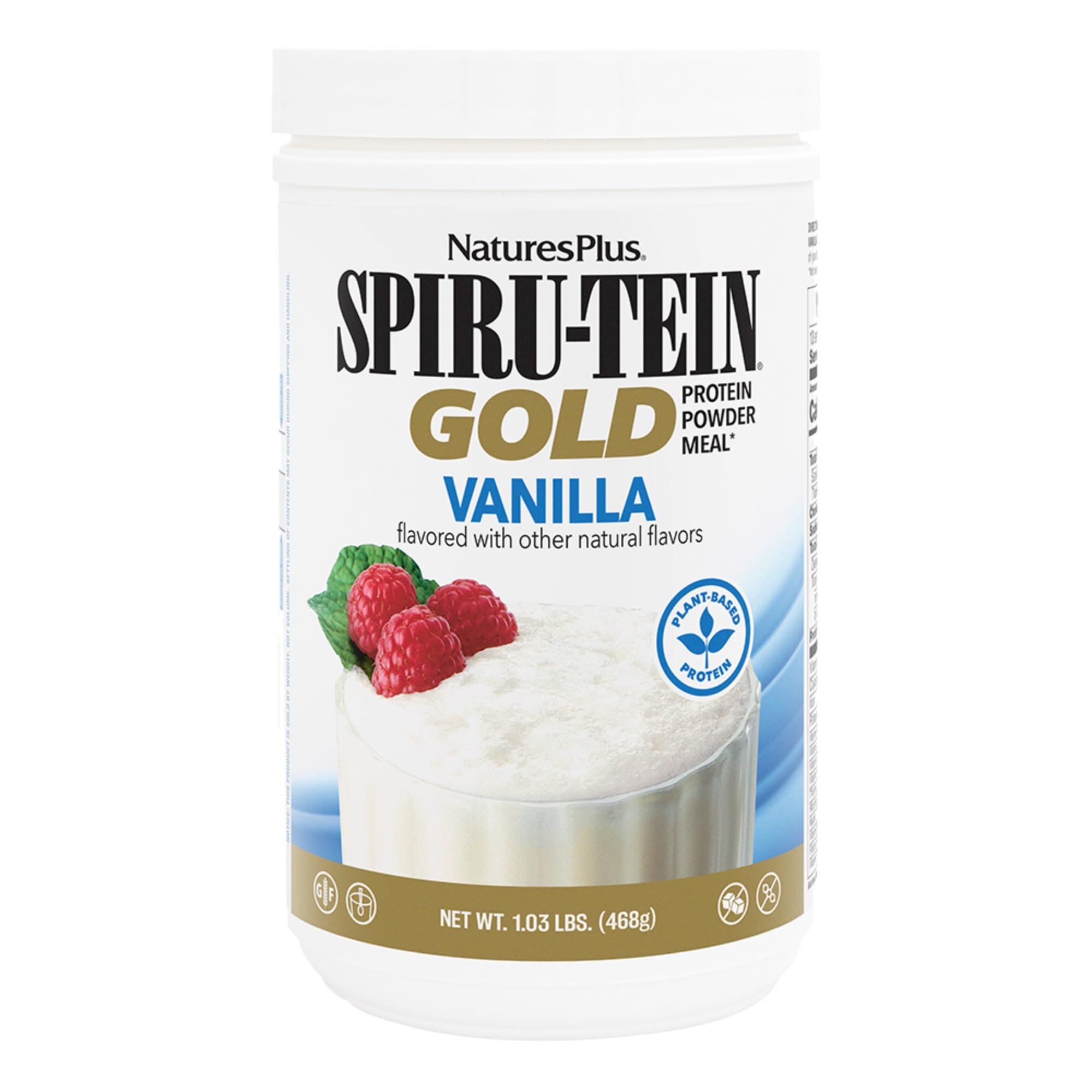 NaturesPlus SPIRU-TEIN GOLD, Vanilla - 1.03 lb - Plant-Based Protein Powder - Vitamins & Minerals for Energy - Vegetarian, Gluten Free - 13 Servings NaturesPlus uk supplements