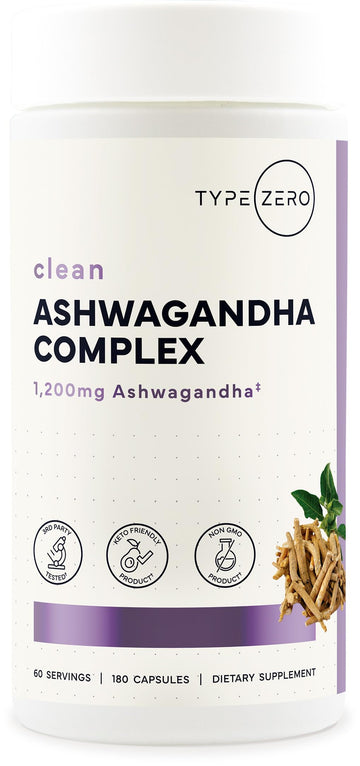 Type Zero KSM-66 Ashwagandha Root Extract 1,200mg, 60 Servings - High Potency 5% Withanolides - with Turmeric, Rhodiola Rosea and BioPerine Black Pepper Extract - 180 Veggie Caps Type Zero uk supplements