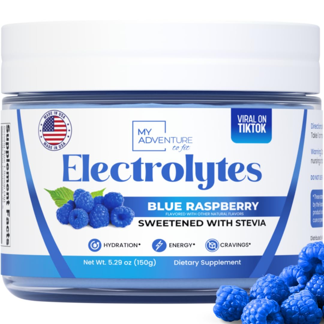 Zero Sugar - Blue Raspberry Electrolytes Powder - Refreshing Hydration - Caffeine Free Energy - All Natural Ingredients - Vegan, Keto and Paleo - Sugar Free Electrolyte Powder Drink Mix - 37 Servings My Adventure to Fit uk supplements