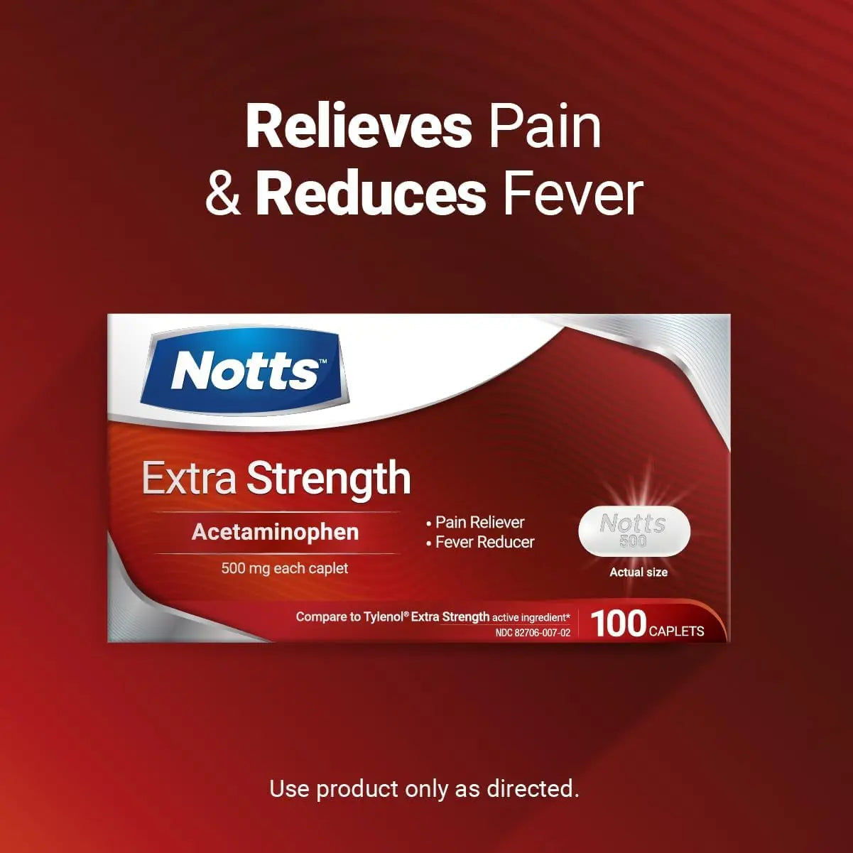 NOTTS Extra Strength 500 mg Caplets with Acetaminophen, Pain Reliever and Fever Reducer for Headache, Backache and Toothache, 100 Count NOTTS uk supplements