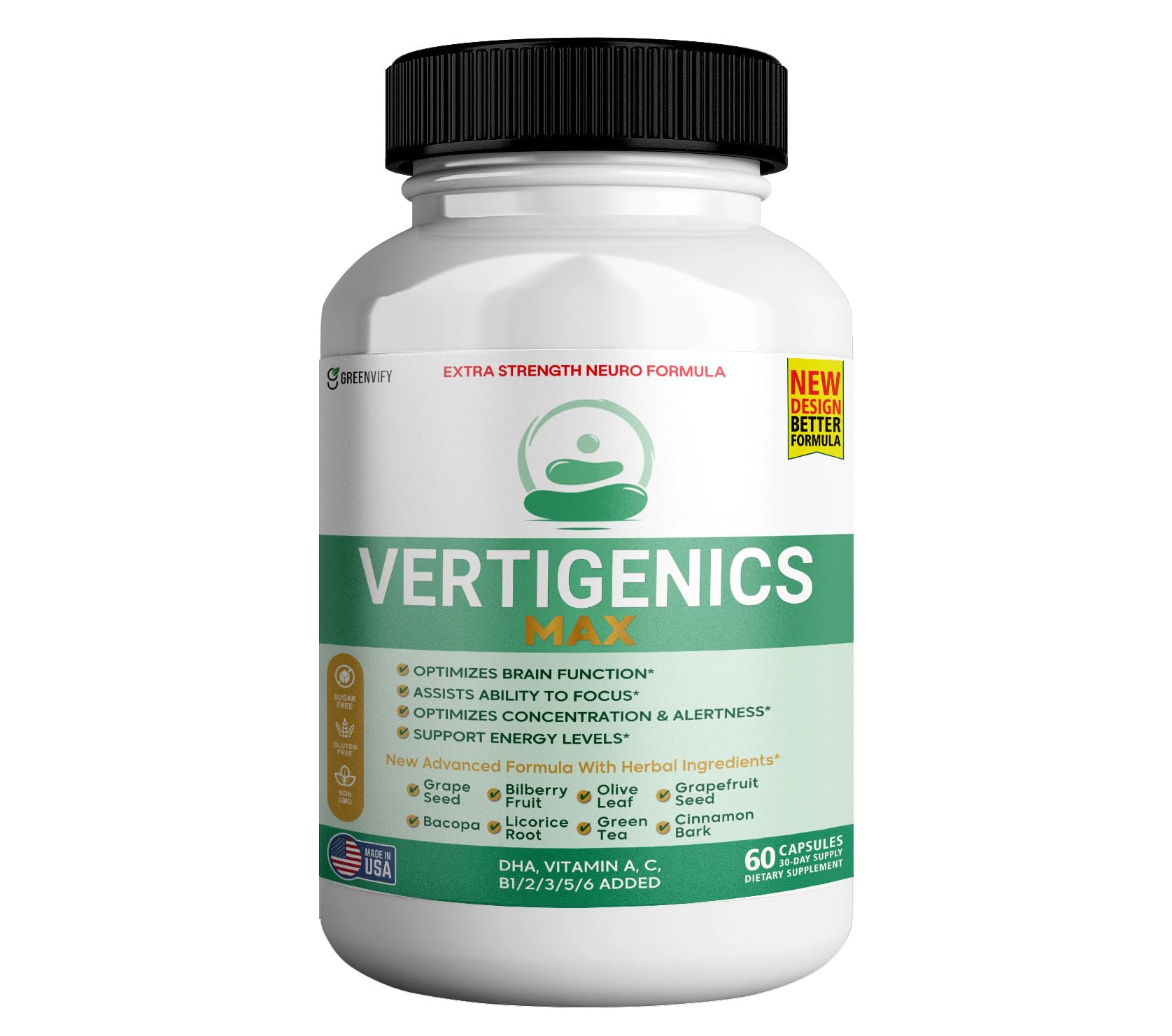 Vertigenics Max – Brain & Focus Support Supplement – Extra Strength Neuro Formula with Vitamins, Minerals & Herbal Blend – Supports Clarity, Alertness & Energy – 60 Capsules (1) Vertigenics uk supplements