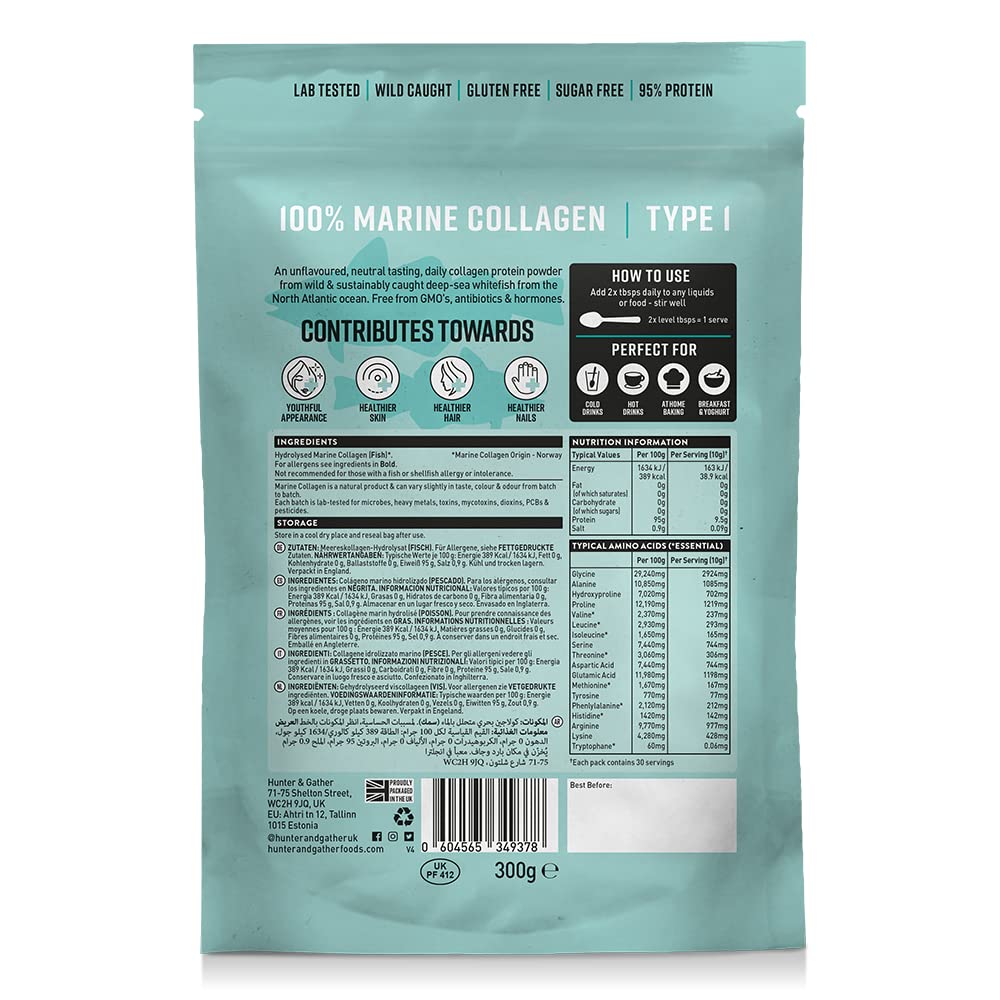 Hunter & Gather Marine Collagen Powder 300g | Pure Unflavoured Premium Hydrolysed Wild Caught Marine Collagen Hunter & Gather uk supplements