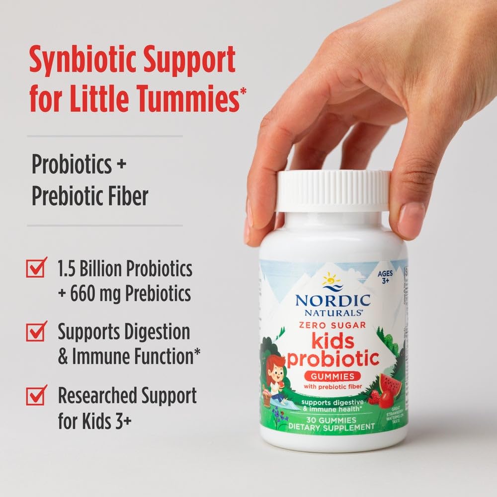 Nordic Naturals Zero Sugar Kids Probiotic Gummies - Strawberry Watermelon Flavor - 30 Gummies - Supports Digestive Wellness & Immune Health - Non-GMO - Third Party Tested - Vegan - 30 Servings Nordic Naturals uk supplements
