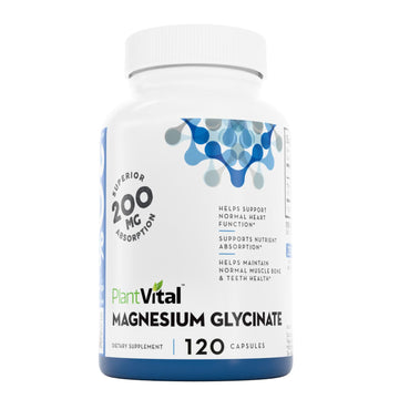PlantVital Magnesium Glycinate 200mg - Supports Restful Sleep, Muscle & Nerve Function, Normal Heart & Bone Health - Feel Calm & Relax - Vegan, Third Party Tested, Gluten Free, Non-GMO - 120 Capsules Plantvital uk supplements