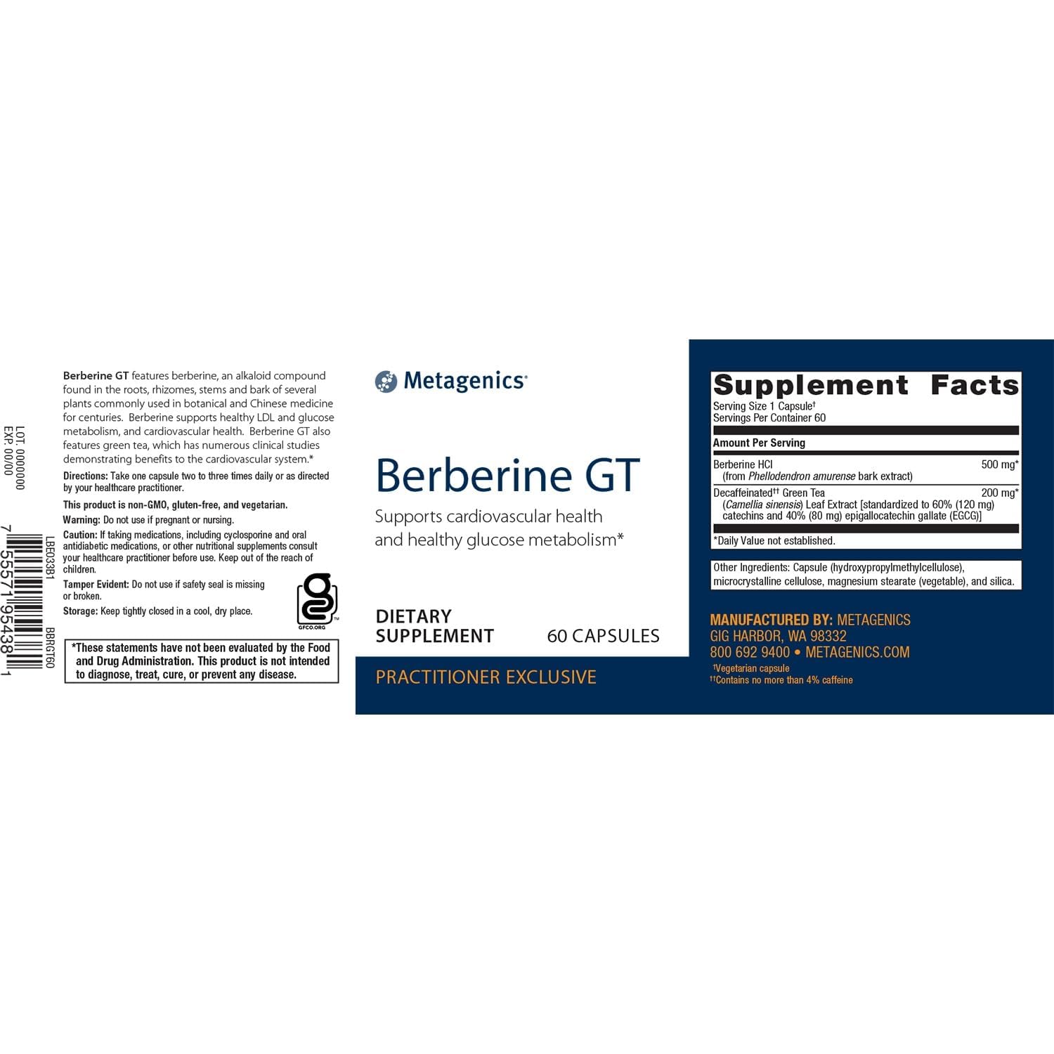 Metagenics Berberine GT - 500 mg Berberine HCl - Supports Heart Health & Carbohydrate Metagenics uk supplements