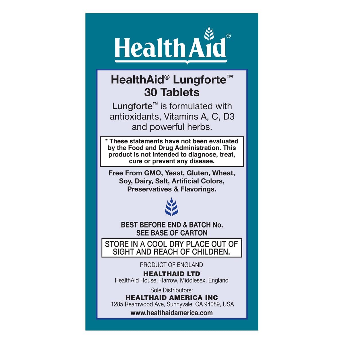 HealthAid LungForte 30 Tablets – Daily Antioxidant Lung Support with NAC, Resveratrol, Olive Leaf, Thyme & Vitamins A, C & D3 – Vegetarian, Non‑GMO HealthAid uk supplements