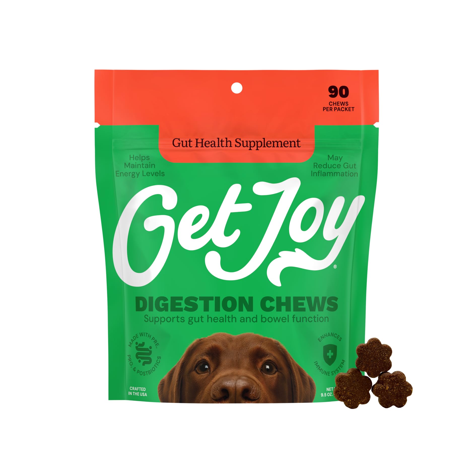 Get Joy Digestion Chews, Gut Health Supplement for Dogs, Vet Recommended Soft Daily Digestive Health & Immune Support with Prebiotics, Probiotics & Postbiotics, Made in USA, 90 Count Get Joy uk supplements