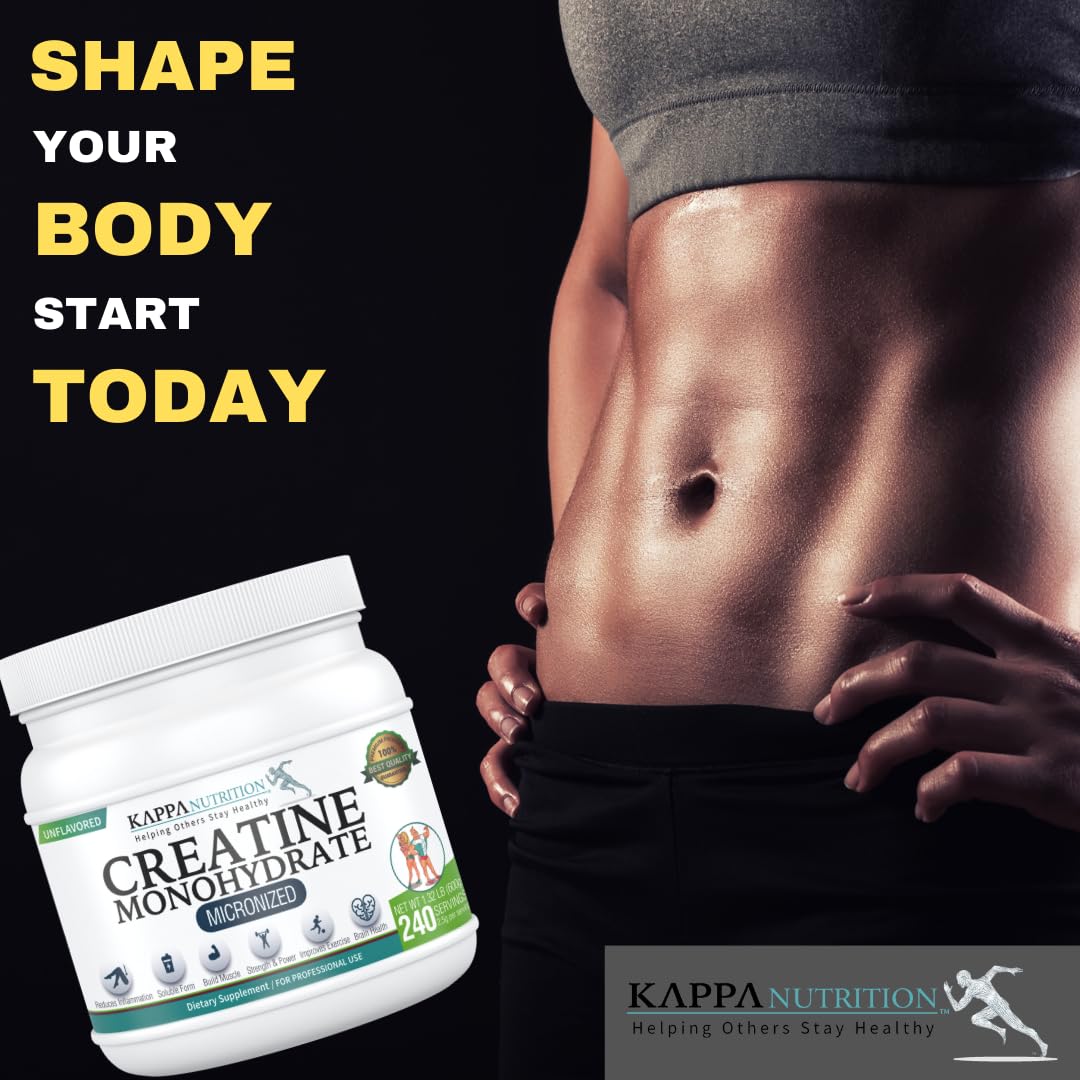 Kappa Nutrition Creatine Monohydrate Powder, Pure Amino Acid Formula, Supports Muscle Strength, Cellular Energy & Mental Focus* Gluten-Free, Keto, 2.25g per Scoop, 240 Servings, Net Wt. 1.32 LB (600g) KAPPA NUTRITION uk supplements