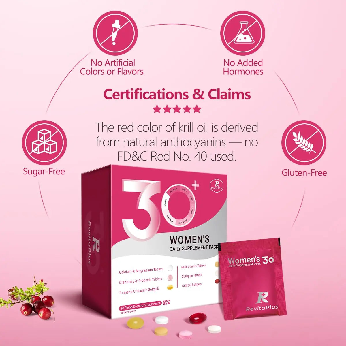 RevitaPlus Multivitamin for Women with Vitamin A,B,C,D3,E,K2,Biotin, Collagen,Krill Oil,Cranberries Supports Energy,Wellness,Beauty and Immune RevitaPlus uk supplements