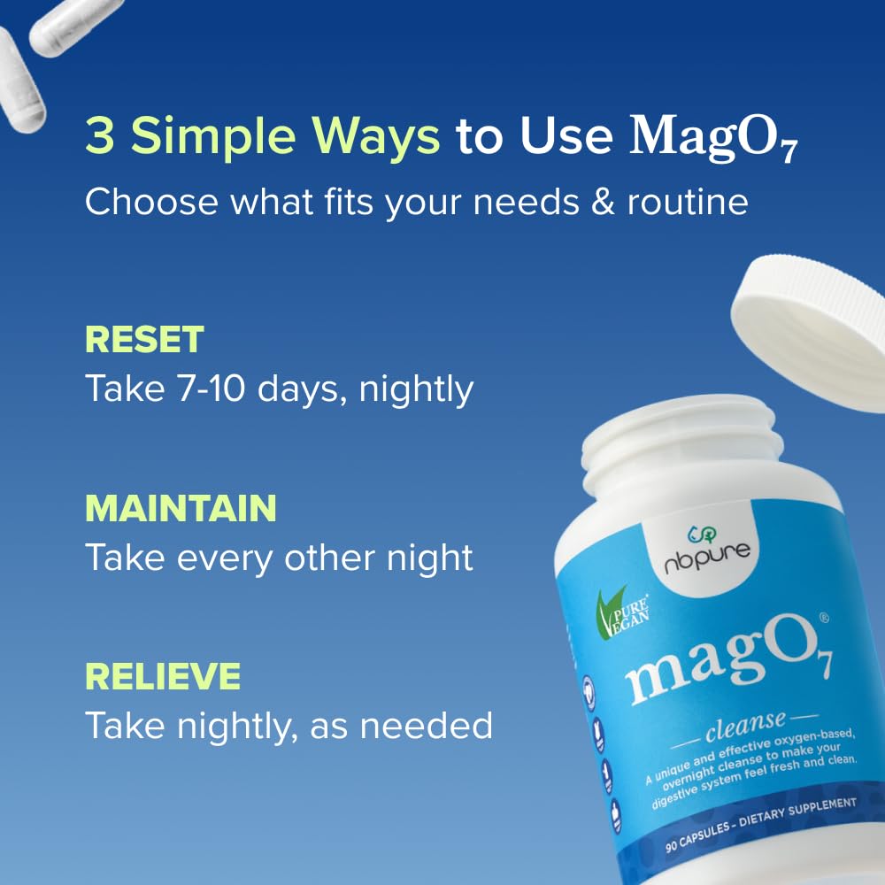 nbpure MagO7 - Natural Colon Cleanse & Detox Powder - Occasional Constipation Relief, Stool Softener, & Bloating Support for Men & Women - Ozonated Magnesium Oxide, 150 Gram nbpure uk supplements