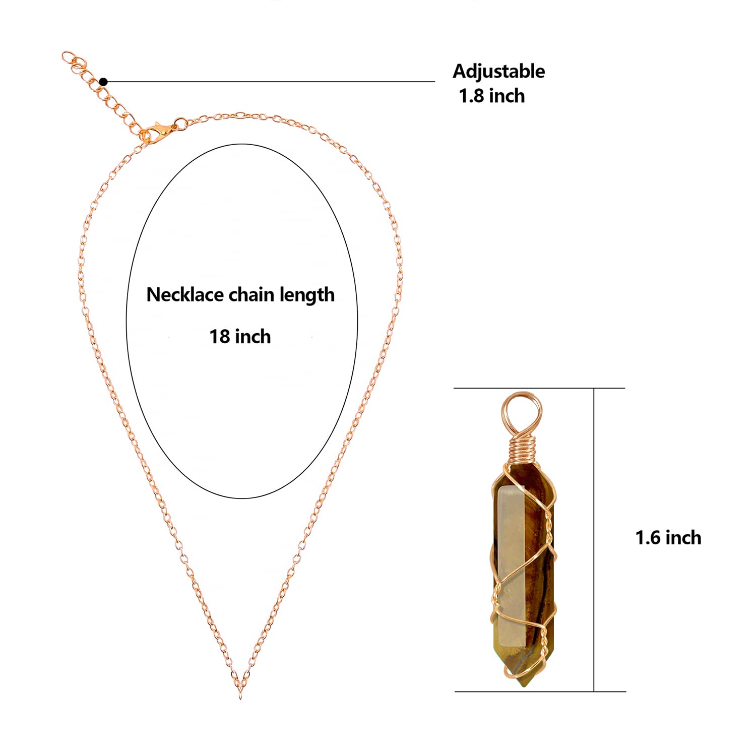 VIBILIA Healing Crystal Necklace Wire Wrapped Natural Tigerite Stone Point Pendant Necklace Hexagonal VIBILIA uk supplements