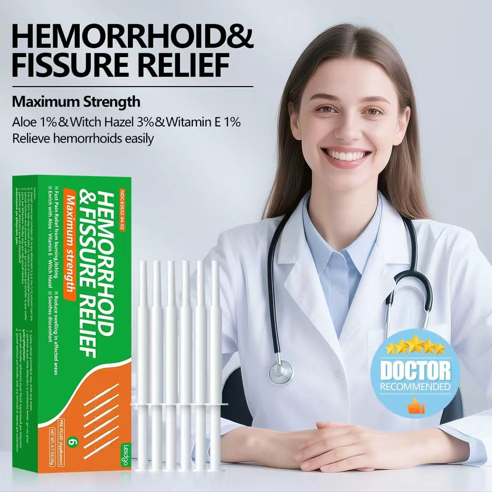 Lesdgo Hemorrhoidal Ointment(6 Pre-Filled),Hemorrhoid and Fissure Cream Witch Hazel Maximum Strength Pain Relief,for Itching and Swelling Lesdgo uk supplements
