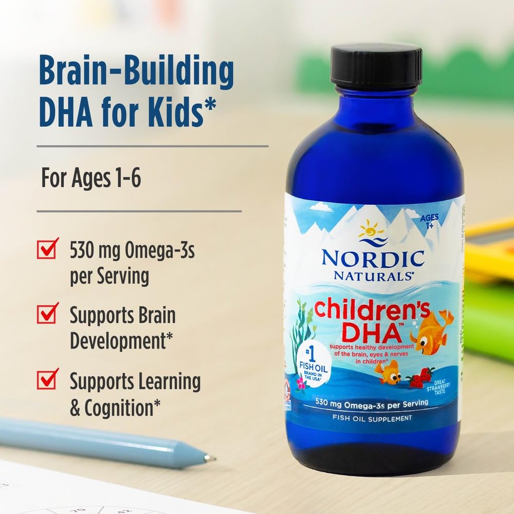 Nordic Naturals Children’s DHA, Strawberry - 8 oz for Kids - 530 mg Omega-3 with EPA & DHA - Brain Development & Function - Non-GMO - 96 Servings Nordic Naturals uk supplements