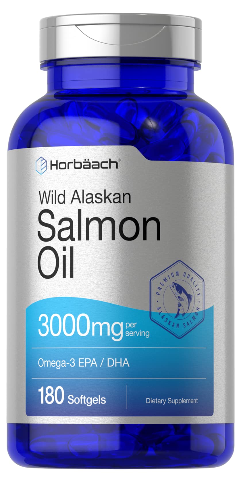 Wild Alaskan Salmon Fish Oil | 180 Softgel Capsules | Gluten Free, Non-GMO | High Potency Horbäach uk supplements