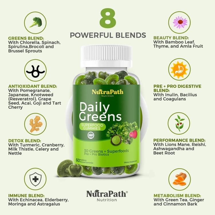 Superfood Daily Greens Gummies - Fruits, Veggies, and Super Foods for Immunity, Energy - 60 Gummies NutraPath uk supplements