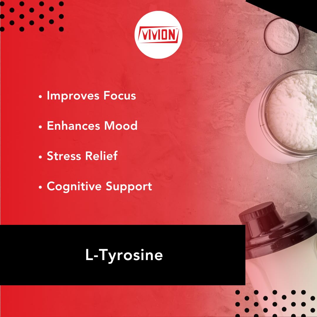 L-Tyrosine Powder 1000 Grams - Nootropic & Sports Nutrition Amino Acid - Powdered for Cognitive, Mood & Stress Support Tablet Capsule Formulations - 1 kg (2.2 lb) Vivion uk supplements