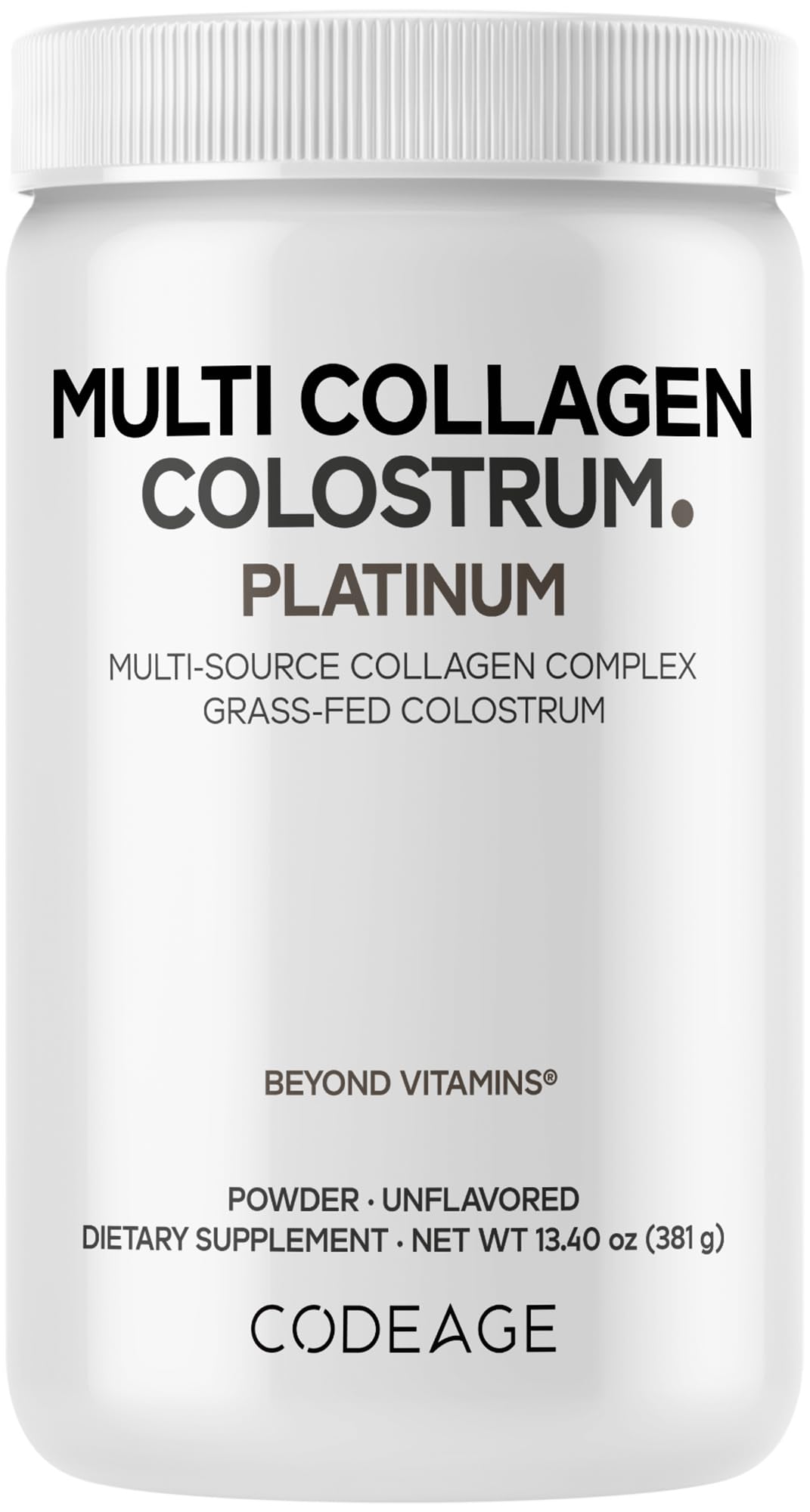 Codeage Multi Collagen Colostrum Powder Platinum - Hydrolyzed Grass-Fed Bovine Collagen Peptides, Grass-Fed Bovine Colostrum Supplement, Vitamin C, Biotin, Hyaluronic Acid, Lactoferrin - 13.4 Oz. Codeage uk supplements