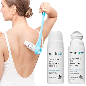 Workvie Lidocaine Pain Relief Roll On 2 Pack & Easy Reach Applicator Tool – Fast Acting Topical Lidocaine Maximum Strength with Arnica Montana & Aloe Vera for Muscles, Joints, Back, Neck & Feet Workvie uk supplements