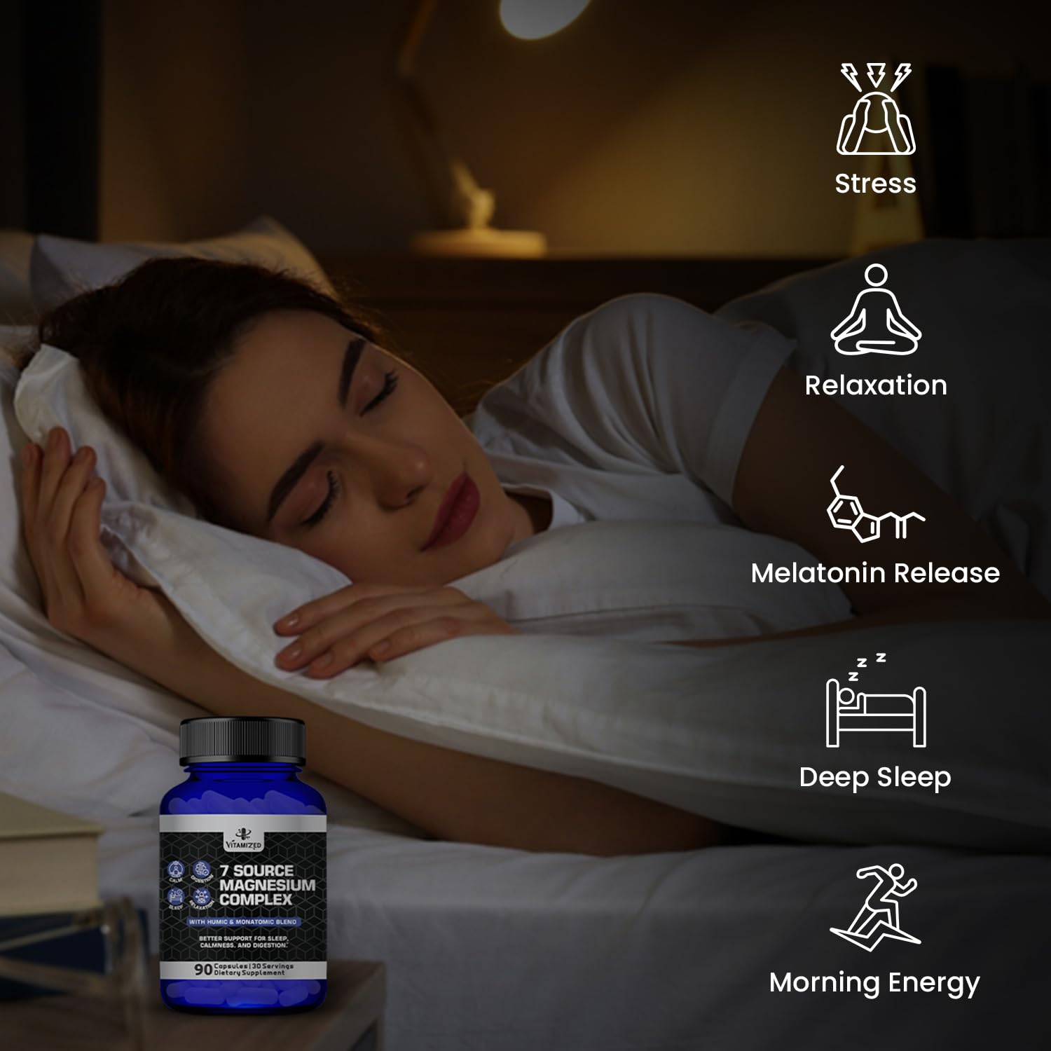 Magnesium Complex for Sleep, Relaxation, Digestion & Calm – Magnesium Glycinate, Citrate, Bisglycinate, Carbonate, Malate, Orotate, Taurate, + Humic/Fulvic for High Absorption - 90 ct. VITAMIZED uk supplements