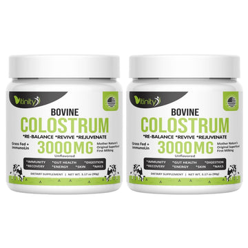 VITINITY Grass Fed Bovine Colostrum Powder for Humans 3000 mg - Natural IgG Colostrum Supplement Gut Health, Immune Support, Muscle Recovery, Wellness | Pure Colostrum Superfood,Unflavored 2 Pack VITINITY uk supplements