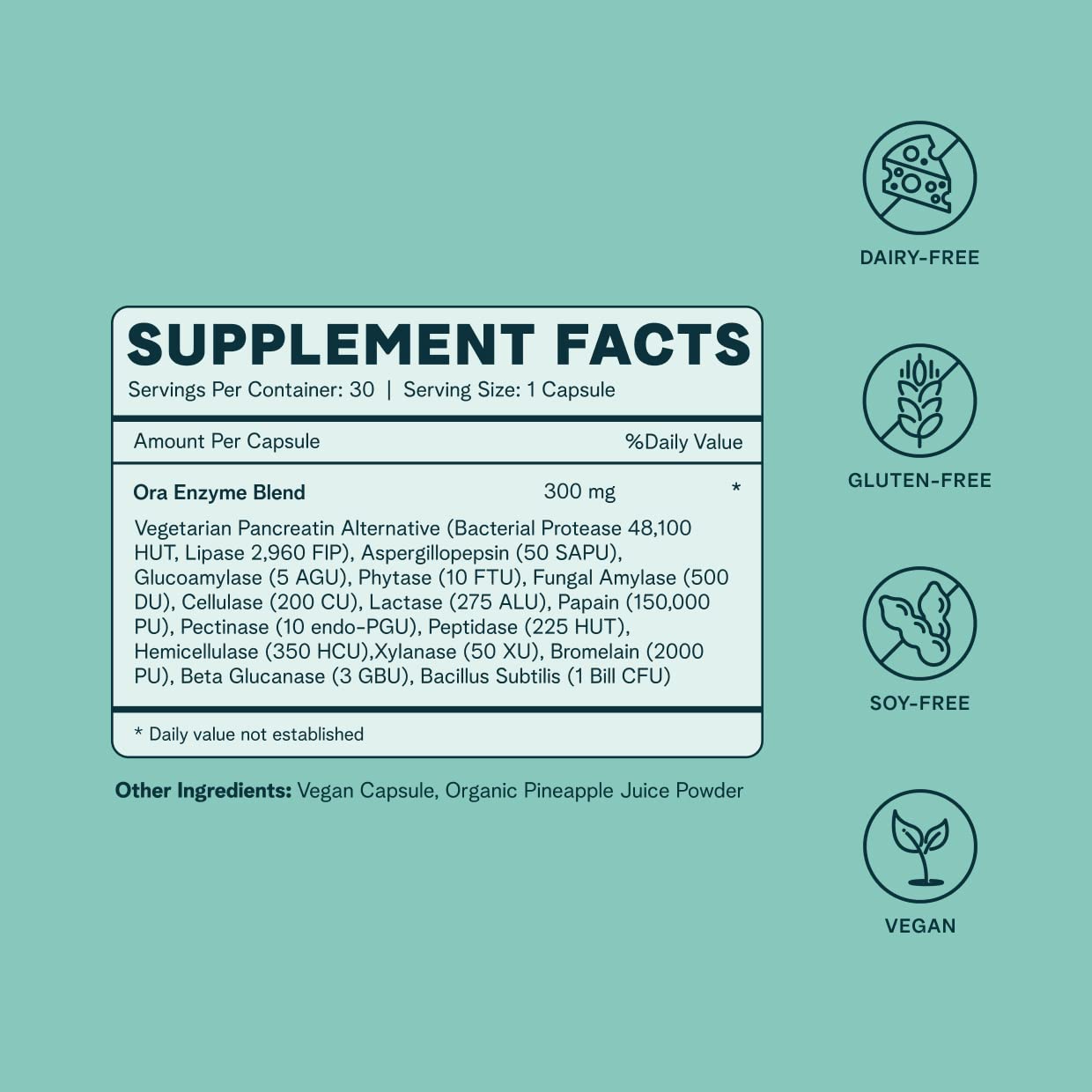 Ora Organic Multi-Enzyme Supplement - Vegan, Gluten Free Enzymes for Digestion with Probiotics for Gut Health, Bloating, Constipation and Gas Relief - 30 Easy to Swallow Capsules Ora Organic uk supplements