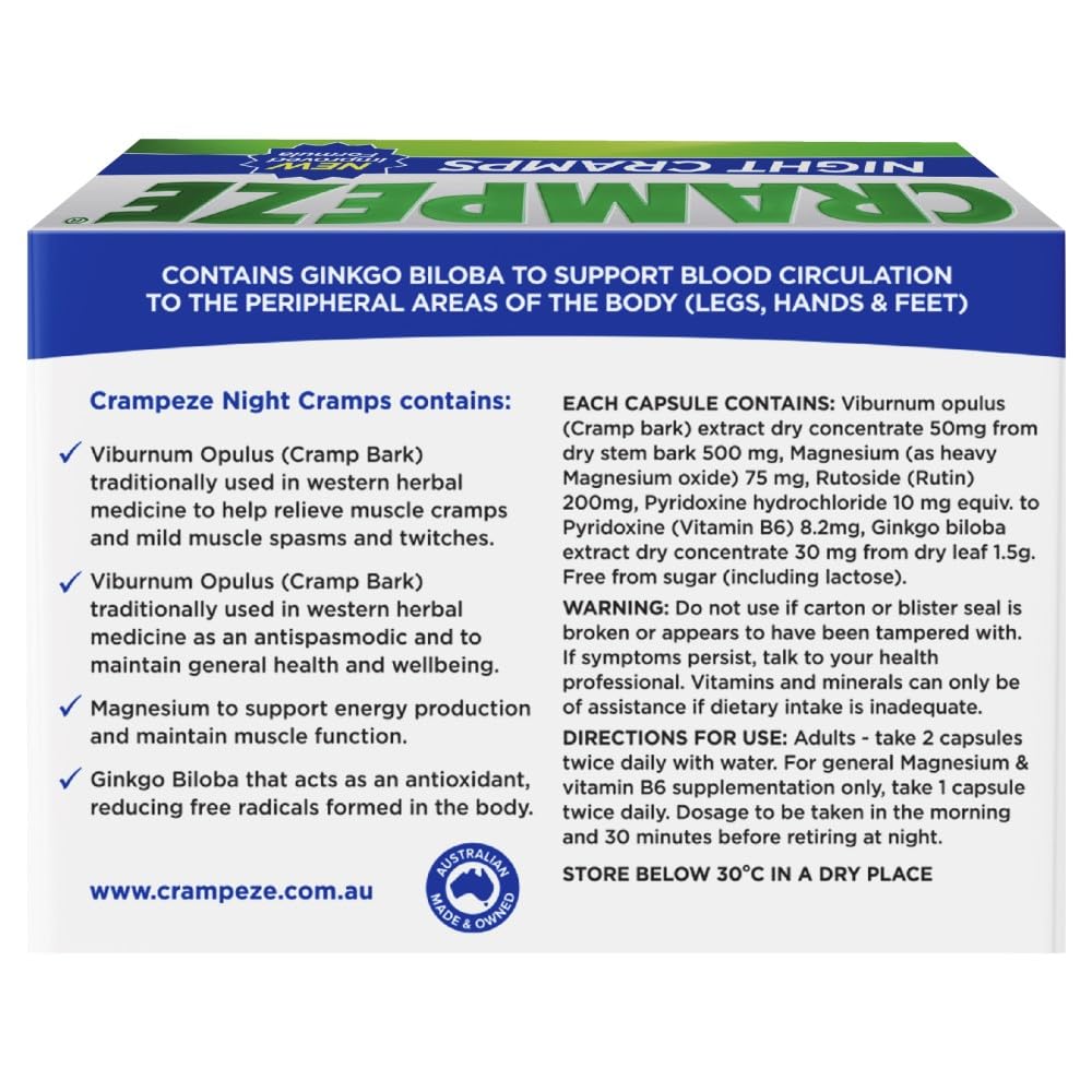 Crampeze Night Cramps Natural Relief of Muscle Cramps, Spasms & Tired Legs 60 Capsules Crampeze uk supplements